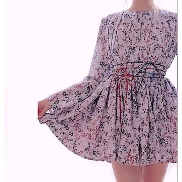 Elliette Tate Silk Ditsy Floral Mini Dress Feminine Romantic Size 6 Fairy - Picture 4 of 10